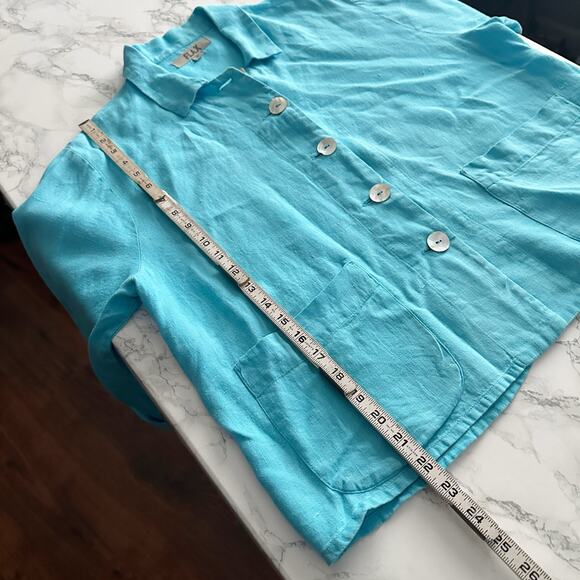 Flax Abalone Light Blue 100% Linen Button Up Shirt Jacket Women's Size Small - Picture 11 of 12
